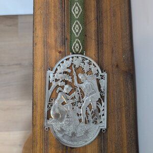VTG Pewter Wall Plaque Ribbon Germany Grape Harvest Embossed Decor Wall Hanging